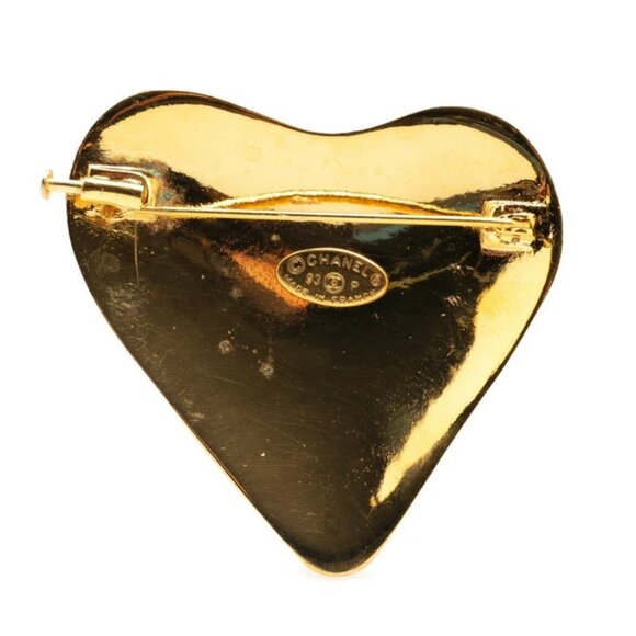 CHANEL CC Logo Heart Brooch Gold Tone Pin 93P Auth w/Box #04050 - Picture 2 of 6